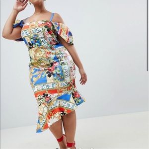 ✨ ASOS Scuba Cold Shoulder Square Neck Midi Dress